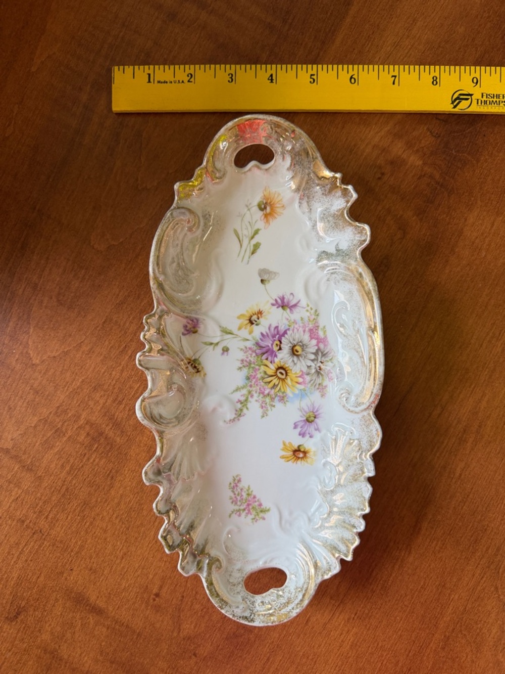 RS Prussia Porcelain Double Handle Ornate Floral Tray with Gold Trim - Picture 7 of 12